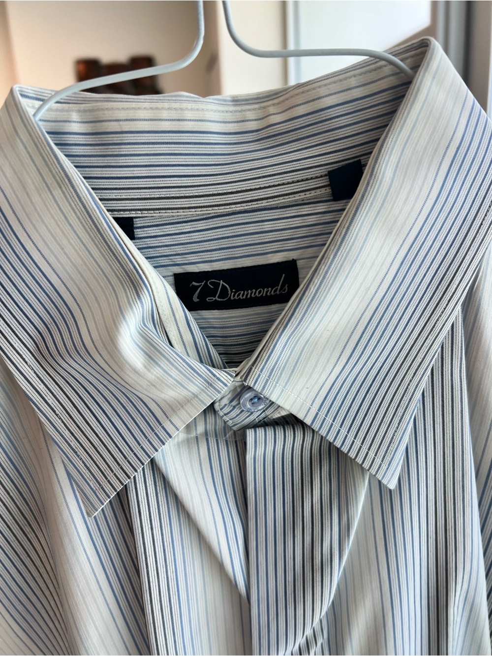 7 Diamonds Men’s Light Blue & White Pinstripe Dress Shirt